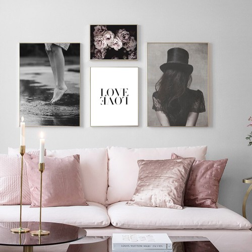 Rose Flower Girl Black Whtie Wall Art Canvas Poster Nordic Fahion Print Painting