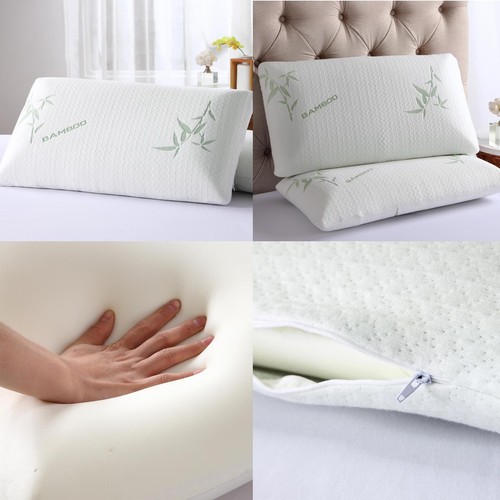 Queen Size Bamboo Shredded Memory Foam Pillows Hypoallergenic Cooling W// Cover