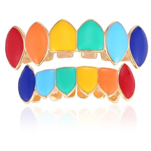 Grillz Teeth Grills Oil 6 Color Hip-Hop Gold Grillz Red Orange Top-Bottom New