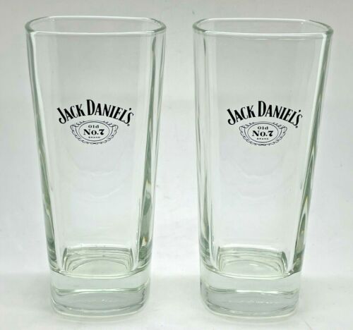 2 x JACK DANIELS TALL GLASSES GLASS TUMBLER HOME BAR WHISKEY WHISKY HI BALL