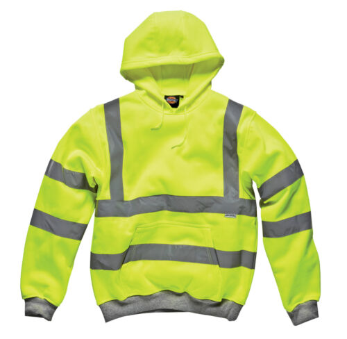 Dickies Yellow Hi Vis High Viz Visibility Hooded Sweatshirt Hoodie Safety Work 