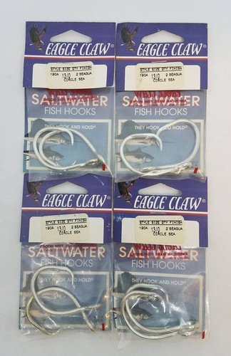 4 PACKS OF EAGLE CLAW 190A CIRCLE SEA HOOKS SIZE 13//0 SEAGUARD FINISH 2 PER PACK