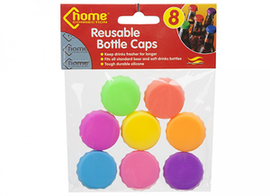 8 REUSABLE BOTTLE CAPS LIDS SILICONE BEER DRINKS FIZZY WINE SOFT DRINK SAVE LID