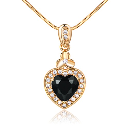 Mystery Black Crystal Heart 18K Gold Filled Pendant Women Lady Banquet Necklace