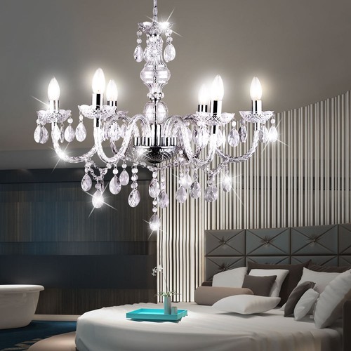 Luxus Kronleuchter Chrom Esszimmer Pendelbeleuchtung E14 Hängeluster Höhe 166 cm