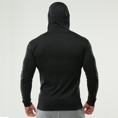 Mens Solid Cotton blend Hoodie Bodybuilding Muscle Pullover Sweatshirt Thin Tops