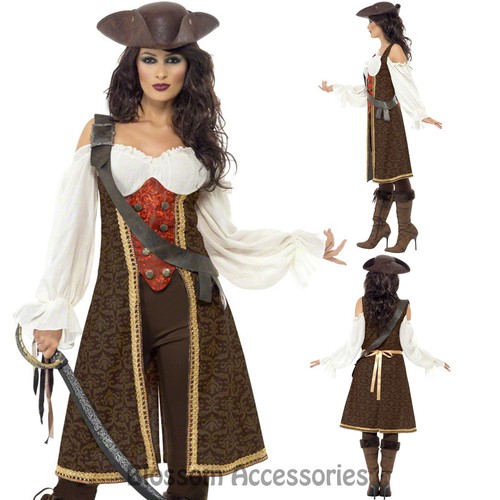 CL412 High Seas Pirate Wench Swashbuckler Caribbean Ladies Fancy Dress Costume