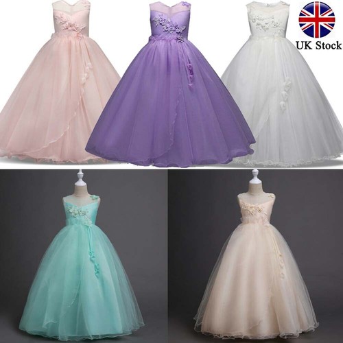 Flower Kid Girls Princess Tulle Layers Wedding Bridesmaid Formal Long Maxi Dress