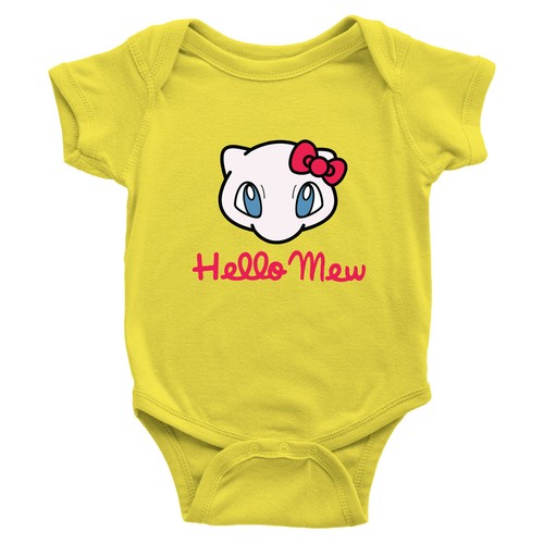 Pokemon Hello Mew Cute Bow Parody Cat Infant Baby Boy Girl Rib Bodysuit Shirt