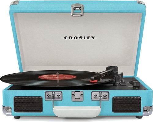 Turquoise Crosley Cruiser Deluxe Portable 3-Speed Turntable with Bluetooth