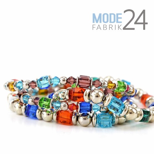 Damen Armband Steine Glas Multicolor Glitzer Elements Filigran Silber Kristall