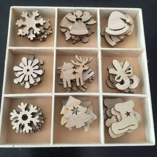 Details about / Christmas Tree Hanging Shapes Wood Craft 100x Xmas Ornament Wooden Decoration