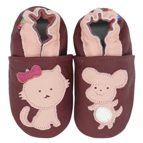 carozoo mouse cat purple 6-7y soft sole leather kids shoes slippers