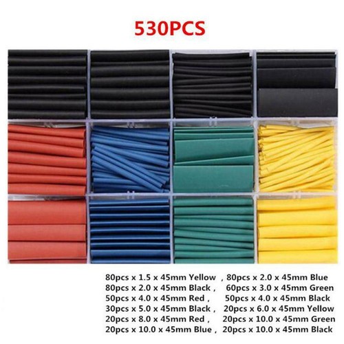 530Pcs Heat Shrink Tubing Tube Assortment Wire Cable Insulation Sleeving US Top