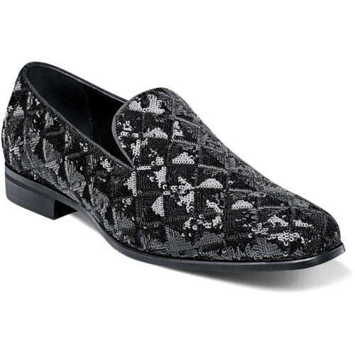 Stacy Adams Swank Black Shoes Geometric Sequins Loafer Prom dance 25229-001