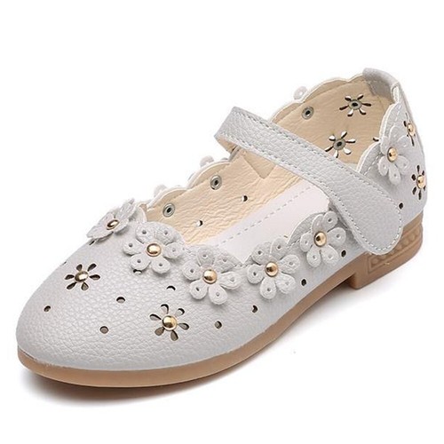 Kids Children Girls Floral Princess Party Dress Dance Shoes Leather Moccasins UK