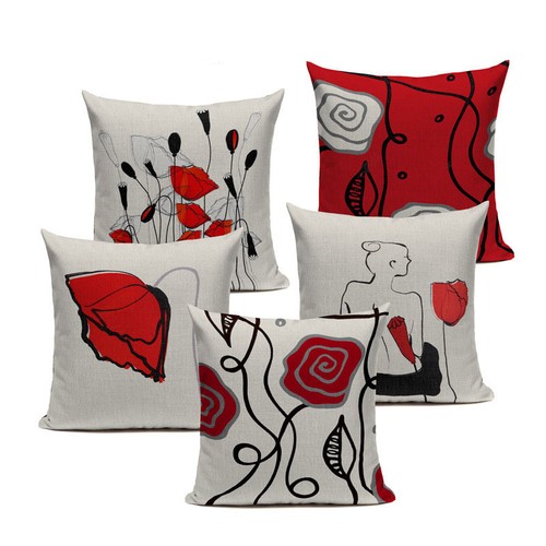 Personnalité Creative Noir Rouge Fleurs Taie D/'oreiller Linge Housse de coussin