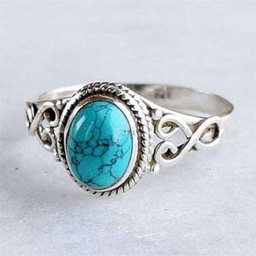 Vintage Women Men Charm 925 Silver Ring Turquoise Wedding Engagement Jewelry