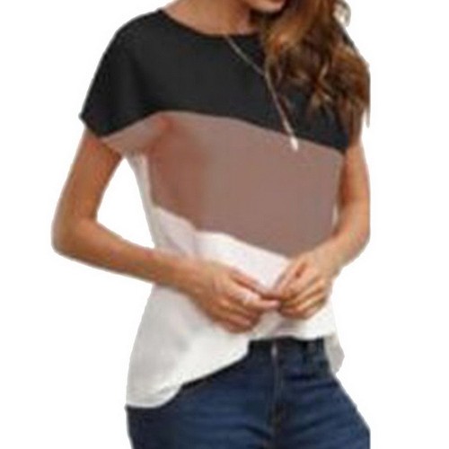 Sommer Damen Kurzarm Bluse Shirt T-Shirt Streifen Locker Tops Oberteil Tee Mode