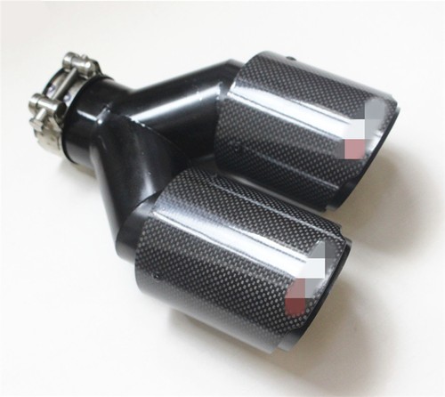 1 Pair 63mm-89mm Universal Glossy Carbon Fiber Car Dual Exhaust Pipe Muffler Tip