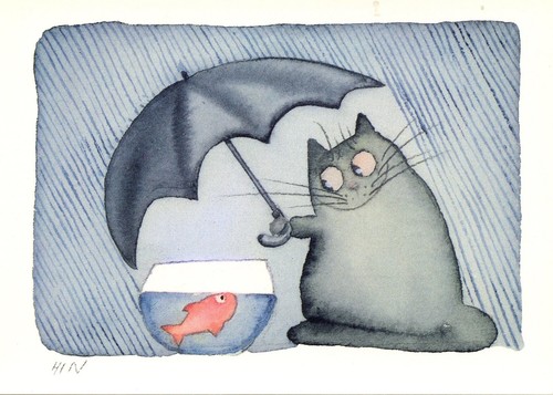 CAT AIDER POSTCARD CARTE POSTALE ILLUSTRATEUR JEAN HIN CHAT