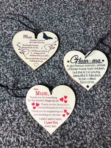 Wooden Heart Mum Mother Grandma Glam-Ma Gift Sign Plaques