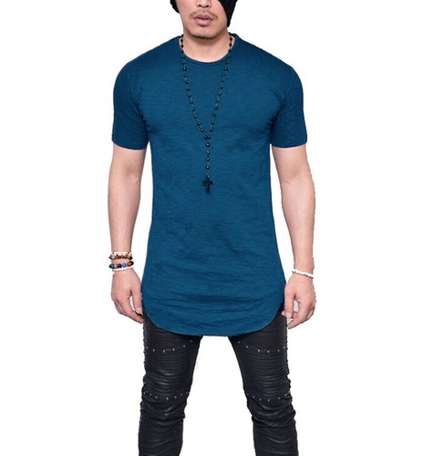 Men Short Sleeve T-shirt Slim Long Tall Body Tee Long Line Oversized Plain Tops