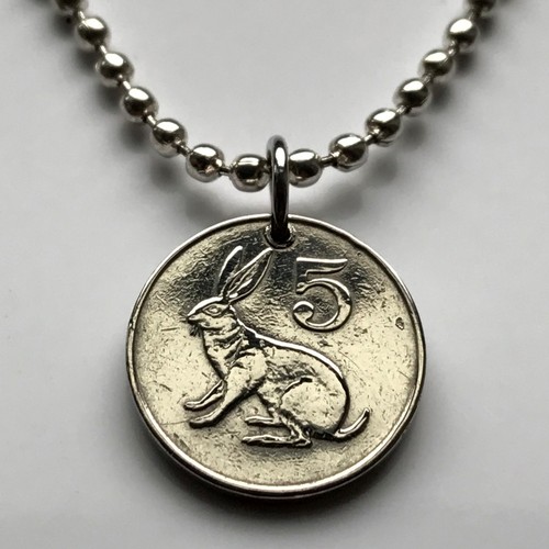 1980 1983 Zimbabwe 5 cents coin pendant rabbit bunny soapstone bird Shona 000784