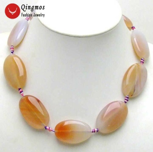 25*40mm Pink Oval Shape Agate Necklace for Woman with Multicolor thread 18/'/'