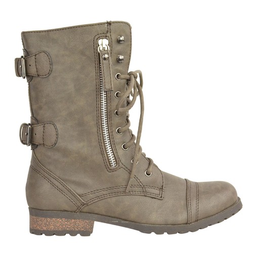 LADIES WOMENS MILITARY BOOTS ARMY COMBAT ANKLE LACE UP FLAT BIKER ZIP SIZES 3-8