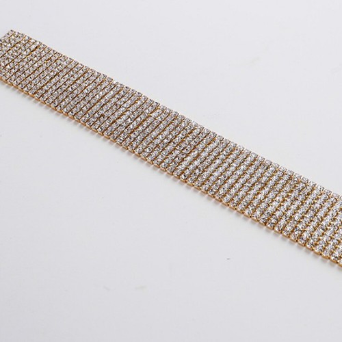 Women Fashion Rhinestone Inlaid Multilayer Choker Tassel Chain Necklace Jewelry