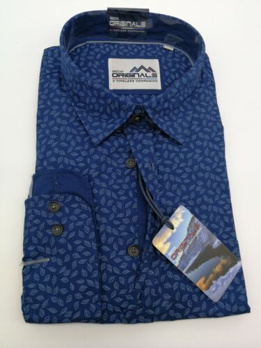 XXL 45//46 Kentkragen Blau Blätter Regular Fit Langarm Freizeit Hemd GCM Gr