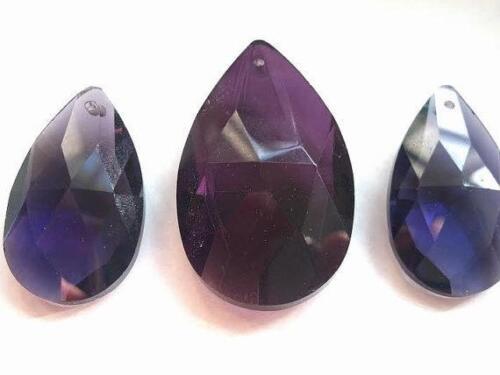 3pc Purple 38mm & 50mm Teardrop Chandelier Crystals for Jewelry Crown Making 
