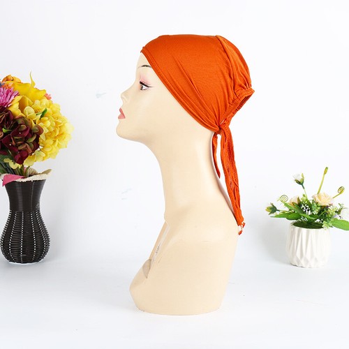 Muslim Inner Hijab Cap Lace Up Headband Turban Islamic Headwrap Hat Hair Loss
