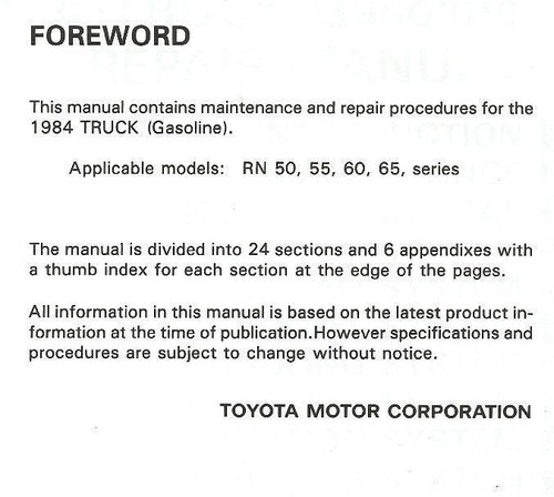 2WD /& 4WD MINT! Factory//OEM 1984 Toyota DLX /& SR5 Pickup Truck Repair Manual