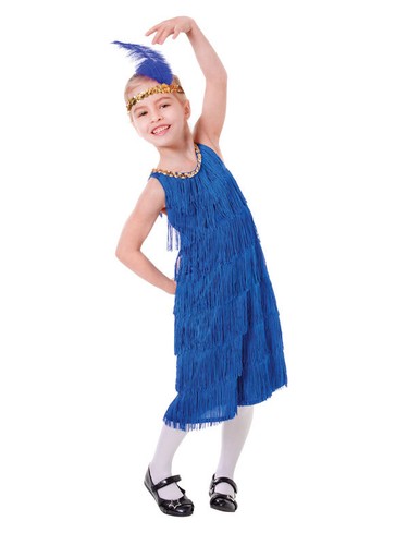 Blue Flapper Dress Costume /& Headband 20s Charleston Girls Fancy Dress Outfit