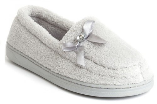 Donna Wide Fit Fiocco Mocassino in Pile Caldo Pantofole Antiscivolo onshoes Taglia 4-9