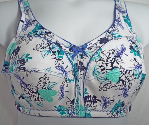 Comfort Choice Full Coverage Leisure Bra Dragonfly Pattern White Blue Green 