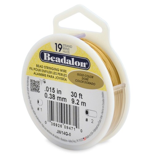 30ft Beadalon Gold Color .015/" Bead Stringing Wire 19 Strand Flex Wire