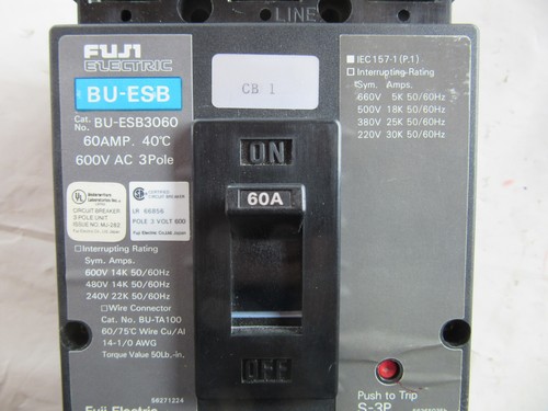 Free Shipping Fuji BU-ESB3060 Circuit Breaker 3P 60A 600V With Trip VGC!!
