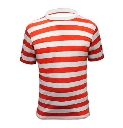 MENS BOYS WHERES RED AND WHITE STRIPED T SHIRT TOP SIZE XL