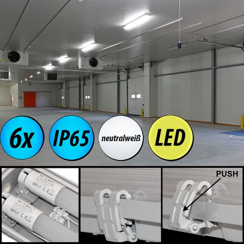 6x 44 W LED Röhren Wannen Strahler Keller Decken Nass-Raum Lager Hallen Lampen