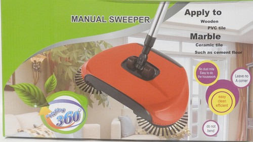 Easy Push Manual Spinning Floor Sweeper Rotates 360 Degrees Gets all The Corners