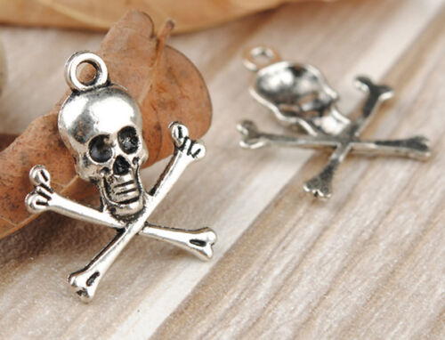 10 Anhänger Skull Charms Farbe antiksilber Metall 23x19mm Totenkopf #S282