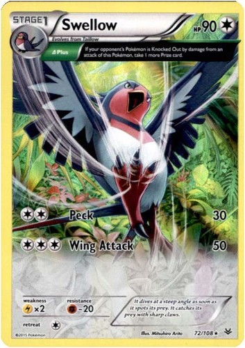 Holo Rare Card 72//108 4x Pokemon Roaring Skies Swellow