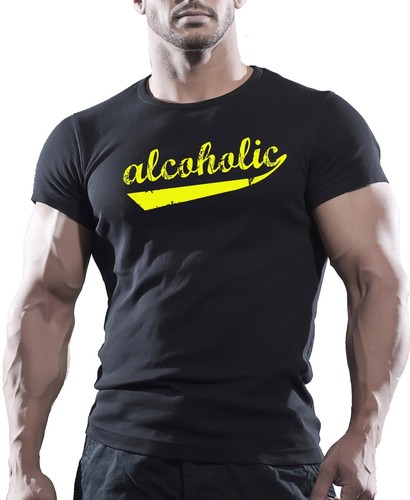 Alcoholic T-Shirt Mens Funny Beer Drinking Top Ale Pub Tee ALCOHOL