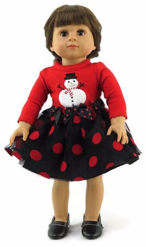 Red /& Black Polka Dot Snowman Christmas Dress for 18/" American Girl Doll Clothes