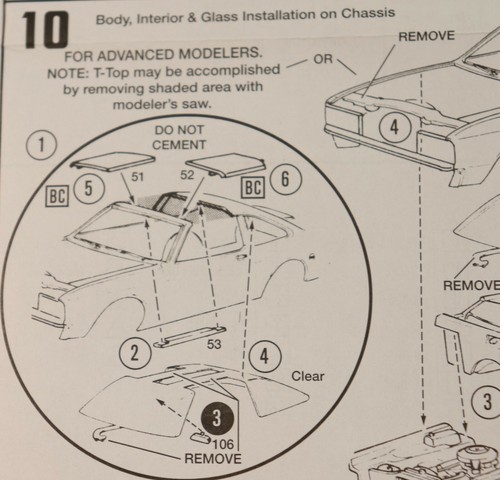 KIT-PARTS MPC 1//25 1980 PLYMOUTH VOLARE ROAD RUNNER T-ROOF ASSEMBLY 3 PARTS