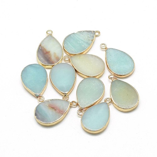 20pc Natural Amazonite Pendant Drop Golden Jewelry Finding Charm Gemstone Making