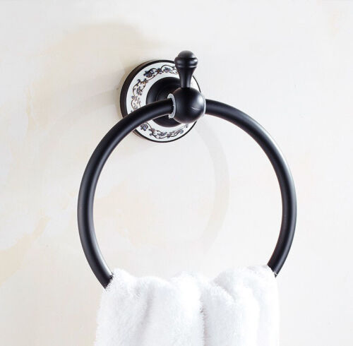 Black Oil Rubbed Brass Wall Mounted Round Towel Ring Holder Rail Towel Holder 